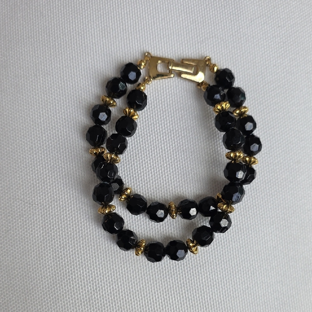 Black and Gold Faceted Bead Bracelet - Elegant Women's Jewelry